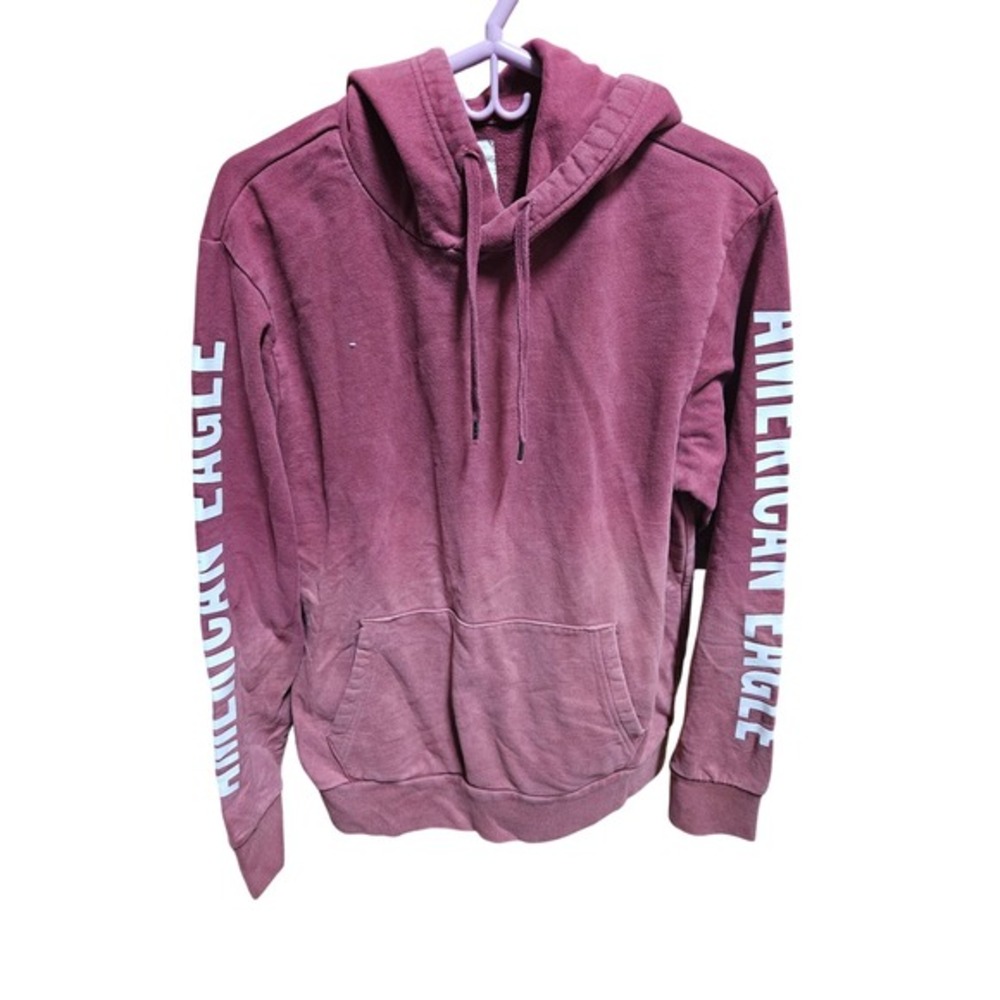 American Eagle Hoodie Sweatshirt Burgundy Ombre Graphic‎ Sleeve Pullover